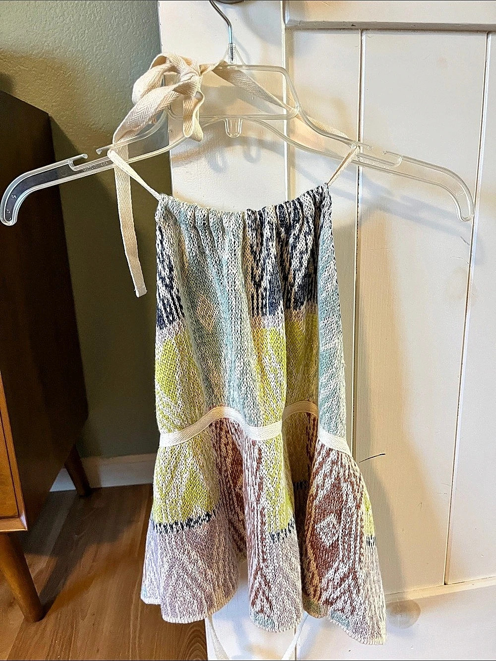 Anthropologie Geometric Mini Dress in Green & Pink Size XS